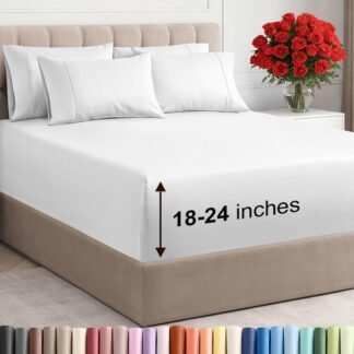 Extra Deep Queen Sheet Set - 6 Piece Breathable and Cooling Sheets - Hotel Luxury Bed Sheets Set - Easy & Secure Fit - Soft, Wrinkle Free and Comfy Sheets Set - White Sheet Set...