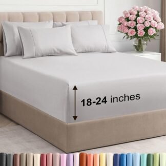 Extra Deep Queen Sheet Set - 6 Piece Breathable and Cooling Sheets - Hotel Luxury Bed Sheets Set - Easy Fit - Soft, Wrinkle Free and Comfy Sheets Set - French Grey Sheet Set...