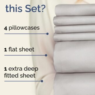 Extra Deep Queen Sheet Set - 6 Piece Breathable and Cooling Sheets - Hotel Luxury Bed Sheets Set - Easy Fit - Soft, Wrinkle Free and Comfy Sheets Set - French Grey Sheet Set...