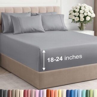 Extra Deep Queen Sheet Set - 6 Piece Breathable & Cooling Sheets - Hotel Luxury Bed Sheets Set - Easy & Secure Fit - Soft, Wrinkle Free & Comfy Sheets Set - Steel Blue Sheet Set...