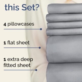 Extra Deep Queen Sheet Set - 6 Piece Breathable & Cooling Sheets - Hotel Luxury Bed Sheets Set - Easy & Secure Fit - Soft, Wrinkle Free & Comfy Sheets Set - Steel Blue Sheet Set...