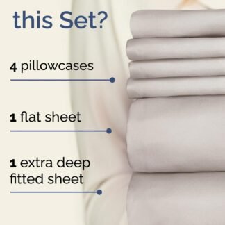 Extra Deep Queen Sheet Set - 6 Piece Breathable & Cooling Sheets - Hotel Luxury Bed Sheets Set - Easy & Secure Fit - Soft, Wrinkle Free & Comfy Sheets Set - Light Grey Sheet Set...