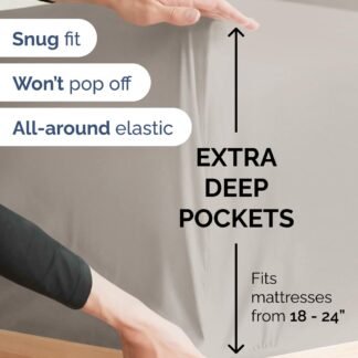 Extra Deep Queen Sheet Set - 6 Piece Breathable & Cooling Sheets - Hotel Luxury Bed Sheets Set - Easy & Secure Fit - Soft, Wrinkle Free & Comfy Sheets Set - Light Grey Sheet Set...