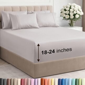 Extra Deep Queen Sheet Set - 6 Piece Breathable & Cooling Sheets - Hotel Luxury Bed Sheets Set - Easy & Secure Fit - Soft, Wrinkle Free & Comfy Sheets Set - Light Grey Sheet Set...