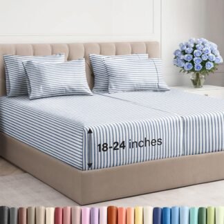 Extra Deep Queen Sheet Set - 6 Piece Breathable & Cooling Sheets - Hotel Luxury Bed Sheets Set - Easy & Secure Fit - Soft, Wrinkle Free & Comfy Sheets Set - Light Grey Sheet Set...