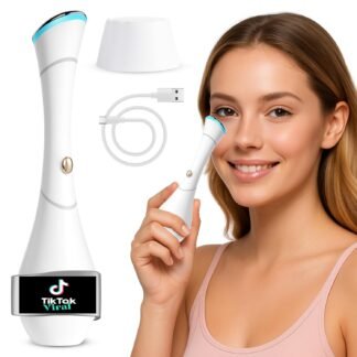 Eye Massager Wand with Heat, Vibration & Red/Blue LED, Ionic (Galvanic) Skincare Absorption, USB‑C Rechargeable with Charging Base, Helps Reduce the Look of Puffiness & Dark...