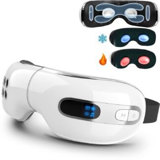 Eye Massager with Heat and Cooling for Migraines, Dry Eyes, Dark Circles, Rechargeable Bluetooth Music Cold Heated Eye Massager Improve Sleeping - Gifts for Women and Men (White)