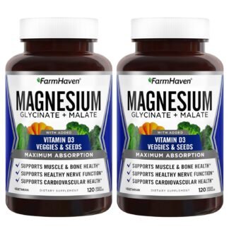 FarmHaven Magnesium Glycinate & Malate Complex w/Vitamin D3, 100% Chelated for Max Absorption- Bone Health, Nerves, Muscles, 240 Capsules, 120 Days