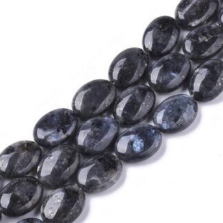 Fashewelry 20pcs Natural Black Labradorite Stone Beads Flat Oval Healing Crystal Loose Gemstone Beads 18x13.5mm for Jewelry Necklace Bracelet Earring Craft, 15.55 Inch