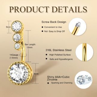 FIASASO 9 Pcs Belly Button Ring - Surgical Stainless Steel CZ Belly Rings Clicker Belly Piercings for Women Navel Piercing Jewelry Pack