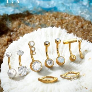 FIASASO 9 Pcs Belly Button Ring - Surgical Stainless Steel CZ Belly Rings Clicker Belly Piercings for Women Navel Piercing Jewelry Pack