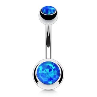 FIFTH CUE Synthetic Opal Set Double Jeweled 316L Surgical Steel Navel Belly Button Ring