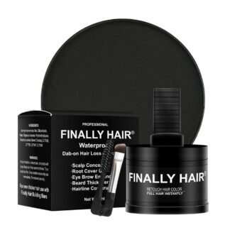 Finally Hair Fiber Concealer - Waterproof Black Hair Loss Solution, Hairline Creator, Eyebrow Enhancer & Beard Filler with Dab-on Shadow Powder