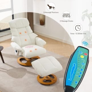 FLEXISPOT Massage Chair with Ottoman Lounge Chair Indoor with 5-Point Vibration Massage Heating 360° Swivel 90-140° Reclining, Modern Accent Recliner Chairs for Home Living...