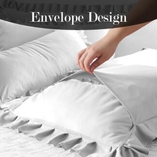 FMLIUY Ruffle Pillow Cases Standard Size Set of 2 –Soft Wrinkle Resistant Brushed Microfiber Ruffled Pillowcases –Envelope Pillow Shams Cover Festive Gift for Hotels,Guest Rooms...