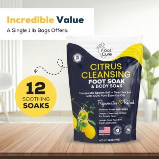 FOOT CURE Citrus Detox Foot Soak with Epsom Salts – for Foot Callus, Da​​​​maged Toenail Appearance, Pedicure Spa, and Soothing Sore, Tired Feet - 16 oz (Pack of 1)