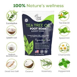 FOOT CURE Tea Tree Oil Foot Soak with Epsom Salt - Best Toenail Fungus Treatment, Athletes Foot & Softens Calluses - Soothes Sore & Tired Feet, Fungal Toe, Foot Odor Scent, Spa...