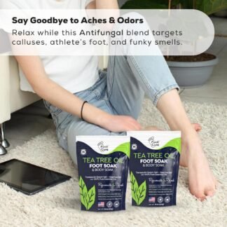 FOOT CURE Tea Tree Oil Foot Soak with Epsom Salt - Best Toenail Fungus Treatment, Athletes Foot & Softens Calluses - Soothes Sore & Tired Feet, Fungal Toe, Foot Odor Scent, Spa...