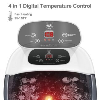 Foot Spa Bath Massager with Heat Bubbles and Vibration Massage and Jets, 16 OZ Calming Lavender Foot Soak Epsom Salt, Foot Soaker with Red Light, 22 Massage Rollers, Adjustable...