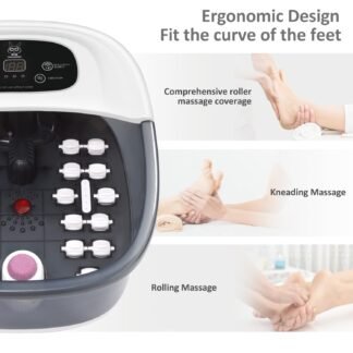 Foot Spa Bath Massager with Heat Bubbles and Vibration Massage and Jets, 16 OZ Calming Lavender Foot Soak Epsom Salt, Foot Soaker with Red Light, 22 Massage Rollers, Adjustable...