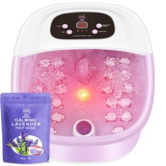 Foot Spa Bath Massager with Heat Bubbles and Vibration Massage and Jets, 16 OZ Calming Lavender Foot Soak Epsom Salt, Foot Soaker with Red Light, 22 Massage Rollers, Adjustable...