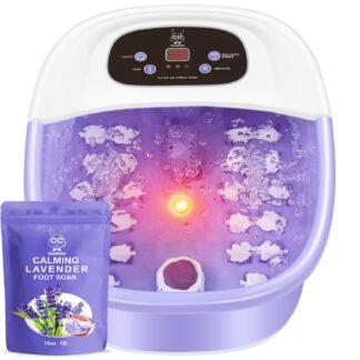 Foot Spa Bath Massager with Heat Bubbles and Vibration Massage and Jets, 16 OZ Calming Lavender Foot Soak Epsom Salt, Foot Soaker with Red Light, 22 Massage Rollers, Adjustable...
