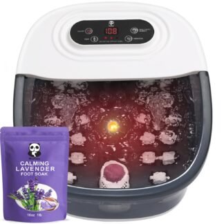 Foot Spa Bath Massager with Heat Bubbles and Vibration Massage and Jets, 16 OZ Calming Lavender Foot Soak Epsom Salt, Miwhale Foot Soaker with Red Light, 22 Massage Rollers,...
