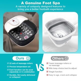 Foot Spa Bath Massager with Heat, Foot Bath with 22 Massage Rollers, Temperature Control, Jets, Bubbles, Epsom Salt and Vibration, Pedicure Foot Spa for Relaxation - Black