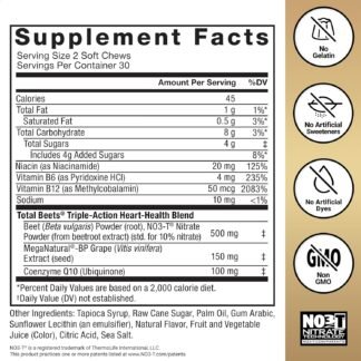 Force Factor Total Beets Ultimate Heart Health Chews for Blood Pressure Support, with Beetroot Powder, CoQ10, B Vitamins & Grapeseed Extract for Blood Flow & Energy, Black...