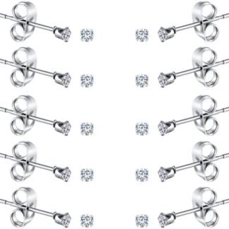 FOSIR 10 Pairs Tiny Womens Surgical Stainless Steel Clear Cubic Zirconia Stud Earrings, Hypoallergenic 316L Earrings Set