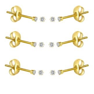 FOSIR 10 Pairs Tiny Womens Surgical Stainless Steel Clear Cubic Zirconia Stud Earrings, Hypoallergenic 316L Earrings Set