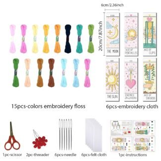 FREEBLOSS 6 Set Cross Stitch Bookmark Kit Stamped Cross Stitch Kit Tarot Cards Theme Embroidery Set with Instruction for Adults 8''*2.4''