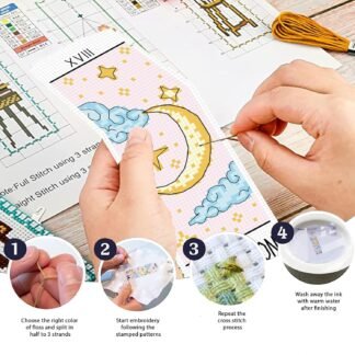 FREEBLOSS 6 Set Cross Stitch Bookmark Kit Stamped Cross Stitch Kit Tarot Cards Theme Embroidery Set with Instruction for Adults 8''*2.4''