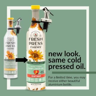 Fresh Press Farms Cold Pressed Extra Virgin Sunflower Oil, 16.4 Fl Oz (Pack of 2), High Oleic, Georgia Grown, 100% American Made, Unrefined, Certified Whole30, Non-GMO, Keto,...