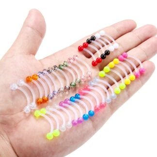 Ftovosyo 14G 16mm Glitter Bioflex Flexible Acrylic Curved Barbell Snake Eyes Tongue Nipple Ring Body Piercing Jewelry Retainer 8-36PCS