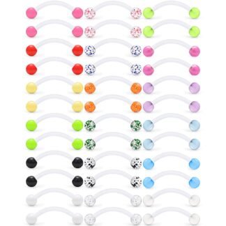 Ftovosyo 14G 16mm Glitter Bioflex Flexible Acrylic Curved Barbell Snake Eyes Tongue Nipple Ring Body Piercing Jewelry Retainer 8-36PCS