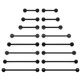 Ftovosyo 16PCS Mix Sizes Industrial Barbell Cartilage Earring Tongue Helix Nipple Barbell Surgical Steel Body Piercing Jewelry Retainer for Women Men Straight Bar Length 12-40mm