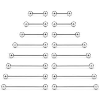 Ftovosyo 16PCS Mix Sizes Industrial Barbell Cartilage Earring Tongue Helix Nipple Barbell Surgical Steel Body Piercing Jewelry Retainer for Women Men Straight Bar Length 12-40mm