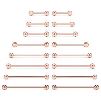 Ftovosyo 16PCS Mix Sizes Industrial Barbell Cartilage Earring Tongue Helix Nipple Barbell Surgical Steel Body Piercing Jewelry Retainer for Women Men Straight Bar Length 12-40mm