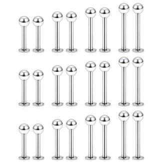 Ftovosyo Labret Barbell 24PCS Monroe Lip Barbell Ring Helix Earring Tragus Cartilage Studs Surgical Steel Piercing Jewelry for Women Men 20-12G