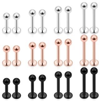 Ftovosyo Labret Barbell 24PCS Monroe Lip Barbell Ring Helix Earring Tragus Cartilage Studs Surgical Steel Piercing Jewelry for Women Men 20-12G