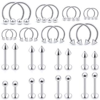 Ftovosyo Lip Rings 32PCS Labret Jewelry Monroe Lip Barbell Ring Snake Bite Piercing Jewelry 16G Helix Earring Daith Tragus Cartilage Studs Surgical Steel Piercing Jewelry for...