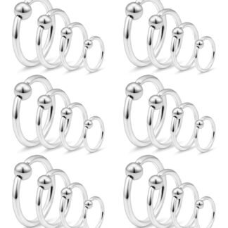 Ftovosyo Tragus Hoop Earrings Surgical Steel 16g 14g 12g Captive Bead Ring Lip Septum Hoops Body Piercing Jewelry for Women Men 24 Pieces