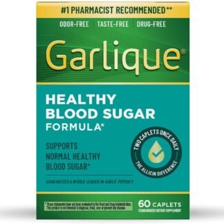 Garlique Garlic Extract Supplement, Healthy Blood Sugar Formula, Blood Sugar Support, 6000 mcg allicin, Odorless & Vegan, 60 Caplets
