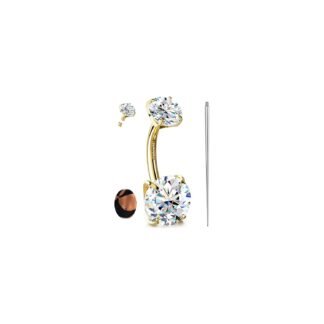 GEMQUEEN Moissanite ＆ G23 TItanium Belly Button Ring 18K Gold Plated Hypoallergenic Internally Threaded Belly Rings 14G Navel Piercing Jewelry For Women Men D Color VVS1 Clarity...
