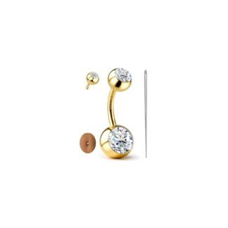 GEMQUEEN Moissanite ＆ G23 TItanium Belly Button Ring 18K Gold Plated Hypoallergenic Internally Threaded Belly Rings 14G Navel Piercing Jewelry For Women Men D Color VVS1 Clarity...