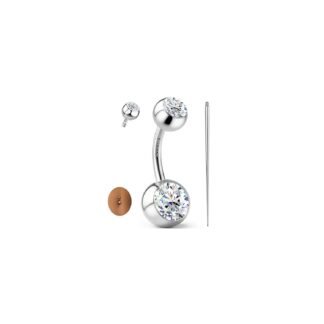 GEMQUEEN Moissanite ＆ G23 TItanium Belly Button Ring 18K Gold Plated Hypoallergenic Internally Threaded Belly Rings 14G Navel Piercing Jewelry For Women Men D Color VVS1 Clarity...