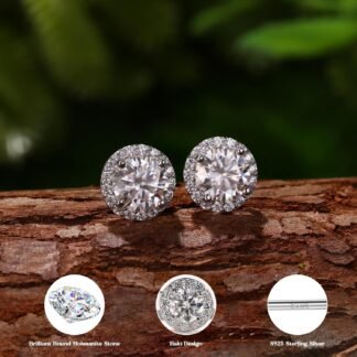 GEMQUEEN Moissanite Halo Earrings Studs : 18K Gold Plated Solid 925 Sterling Silver Stud Earring for Women Men Hypoallergenic Dainty Moissanite Jewelry for Sensitive Ear Round...