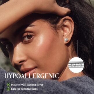 GEMQUEEN Moissanite Halo Earrings Studs : 18K Gold Plated Solid 925 Sterling Silver Stud Earring for Women Men Hypoallergenic Dainty Moissanite Jewelry for Sensitive Ear Round...