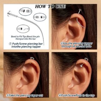 GEMQUEEN Piercing Taper Ball Grabber Tool for Changing Jewelry - 14G 16G 18G 20G Stainless Steel Flat Back Earrings Applicator Tool Threadless Insertion Pin Thread Body Piercing...